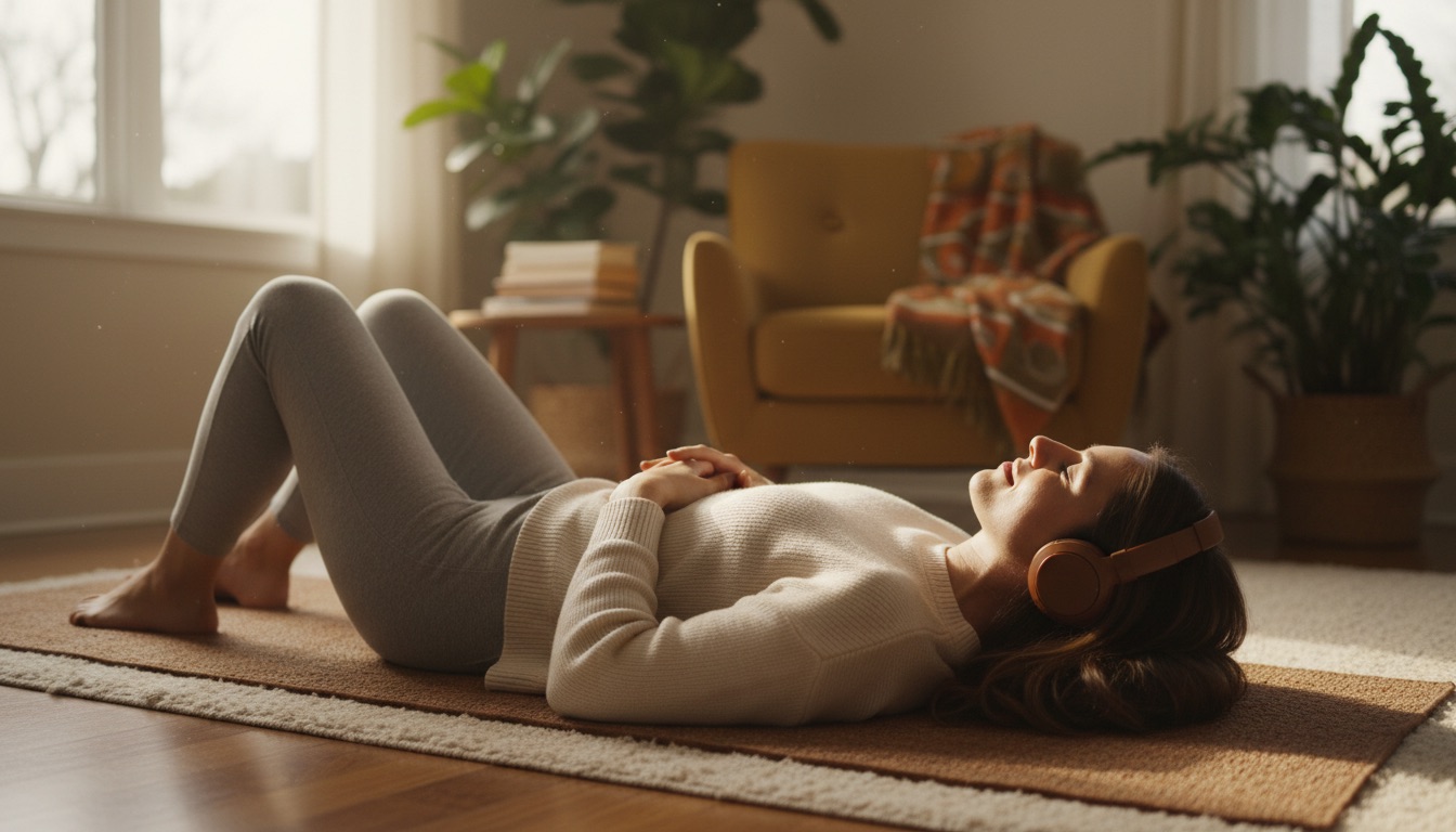 Listening to healing frequencies with headphones for deeper effect