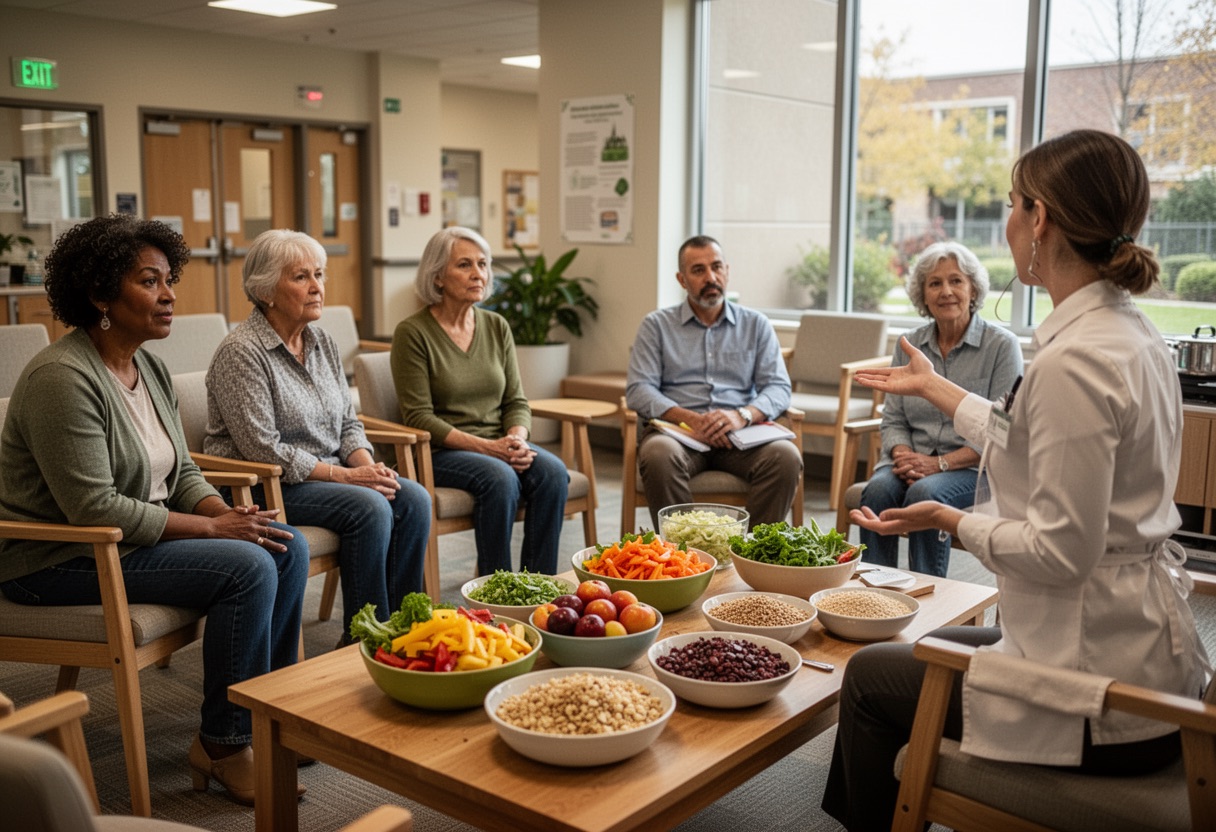 Diverse group attending a healthy cooking class