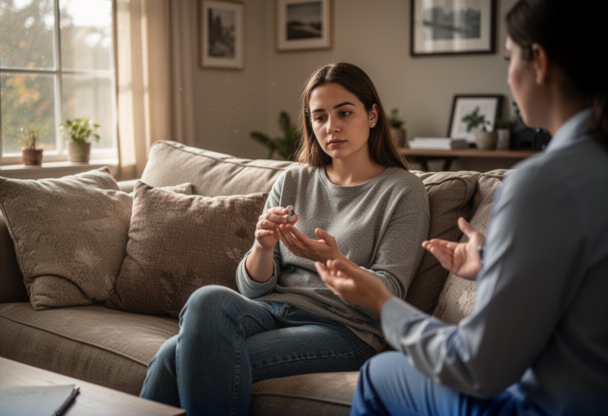 Woman practicing ERP therapy at home