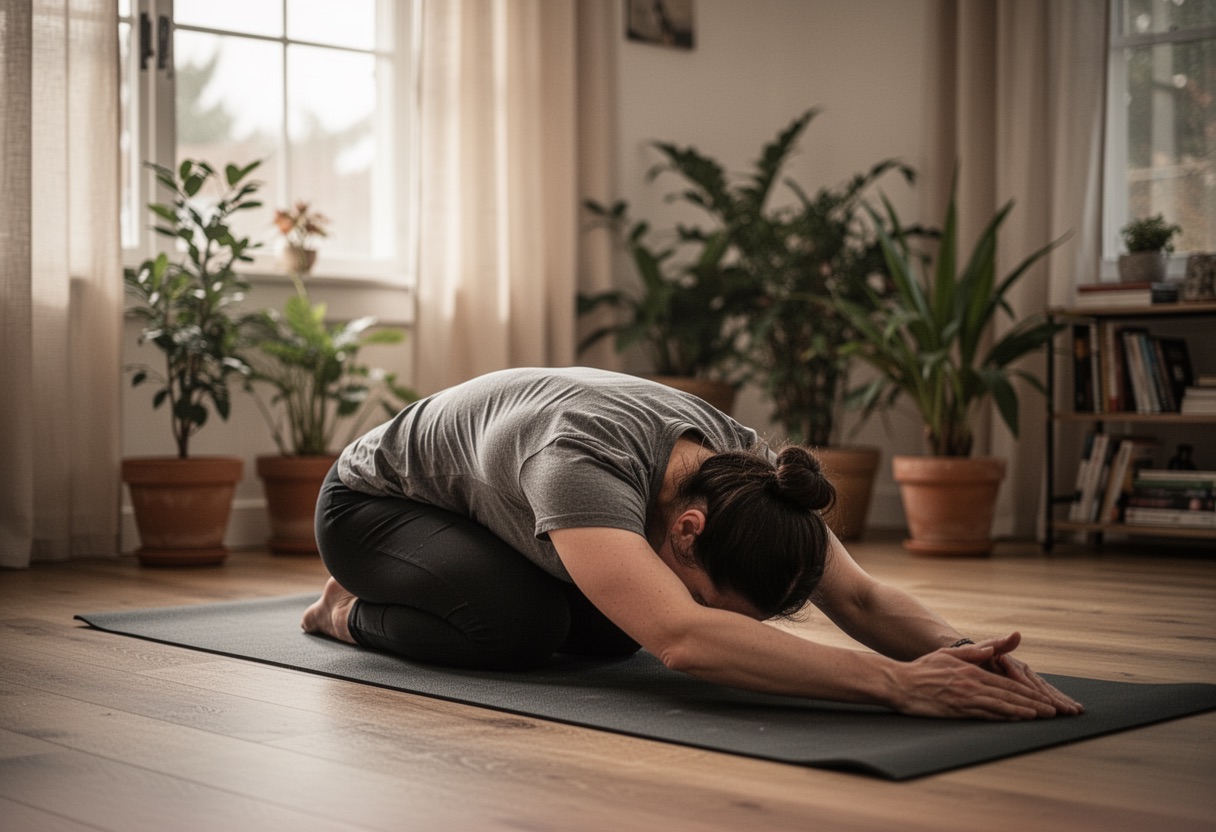 Person doing child's pose in yoga