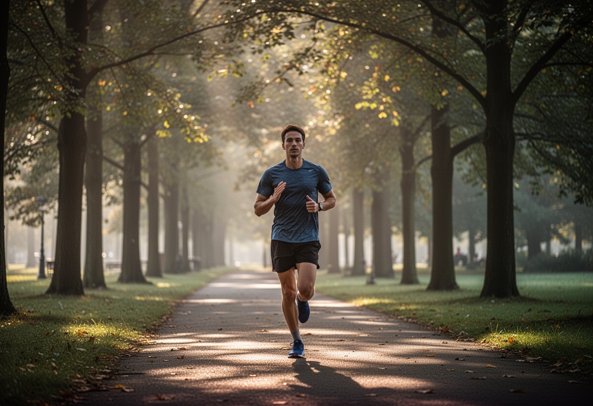 Person jogging on a park path