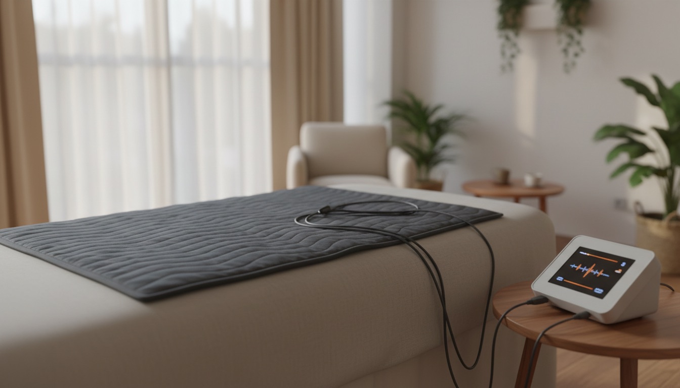 PEMF therapy device on a treatment table in a wellness clinic